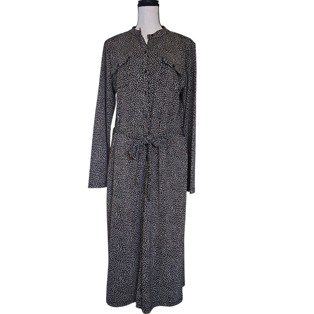 Vintage Liz Claiborne Polka Dot Long Sleeve Button Up Midi Dress Cottagecore L